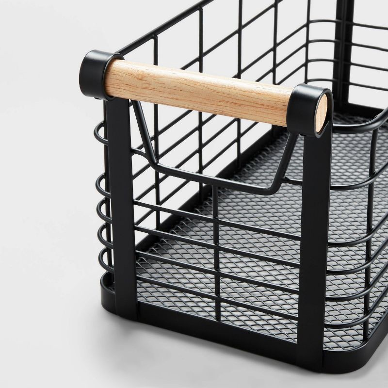 slide 3 of 4, 6.25 '' x 13.75" x 6" Small Rectangular Wire Natural Wood Handles Basket Black - Brightroom™: Metal Storage, Powder-Coated, 1 ct