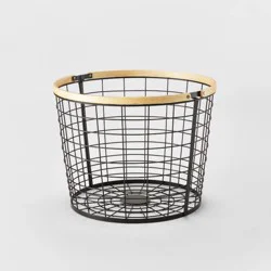 Round Black Wire with Natural Wood Handles Floor Basket - Brightroom™