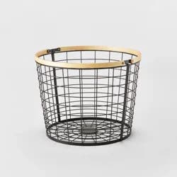 Round Black Wire with Natural Wood Handles Floor Basket - Brightroom™