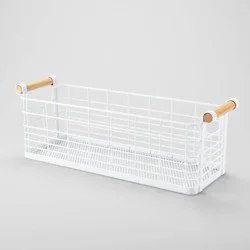 6.25'' x 17.75'' x 6'' Medium Rectangular Wire Natural Wood Handles Basket White - Brightroom™