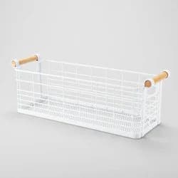 6.25'' x 17.75'' x 6'' Medium Rectangular Wire Natural Wood Handles Basket White - Brightroom™