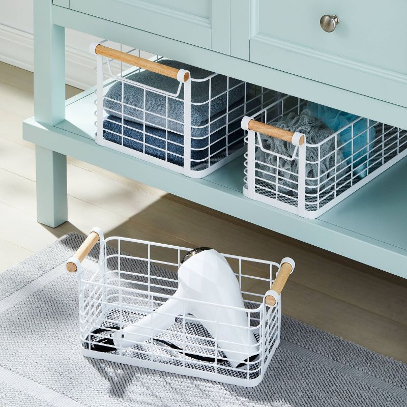 slide 2 of 4, Small Wire Natural Wood Handles Milk Crate White - Brightroom™, 1 ct