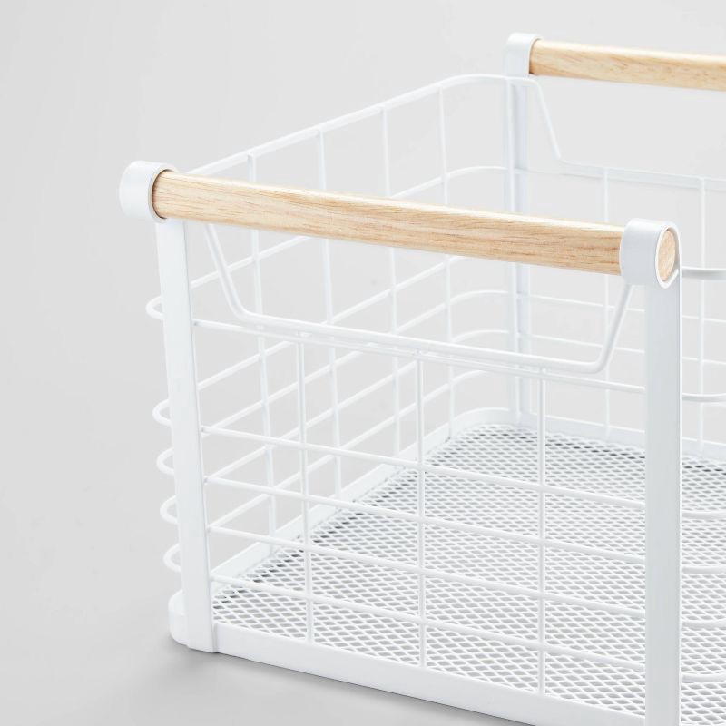 slide 3 of 4, Small Wire Natural Wood Handles Milk Crate White - Brightroom™, 1 ct