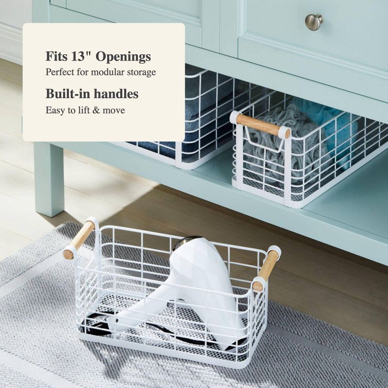 slide 4 of 5, Small Wire Natural Wood Handles Milk Crate White - Brightroom™, 1 ct