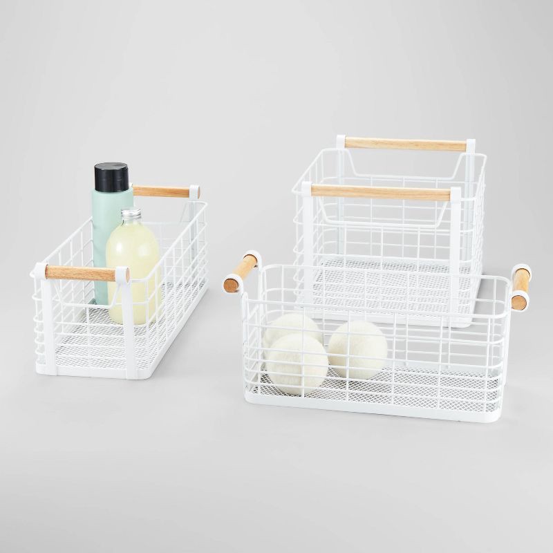 slide 4 of 4, Small Wire Natural Wood Handles Milk Crate White - Brightroom™, 1 ct