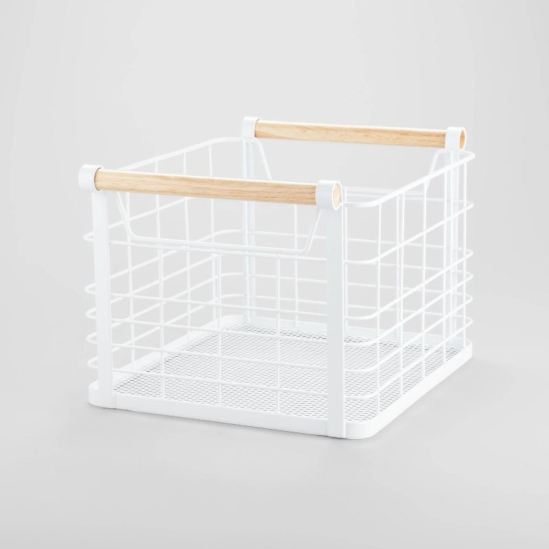 slide 1 of 4, Small Wire Natural Wood Handles Milk Crate White - Brightroom™, 1 ct