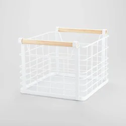Small Wire Natural Wood Handles Milk Crate White - Brightroom™