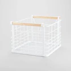 Small Wire Natural Wood Handles Milk Crate White - Brightroom™