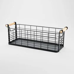 6.25'' x 17.75'' x 6'' Medium Rectangular Wire Natural Wood Handles Basket Black - Brightroom™