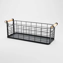 6.25'' x 17.75'' x 6'' Medium Rectangular Wire Natural Wood Handles Basket Black - Brightroom™