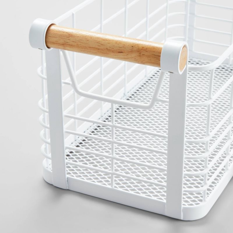 slide 3 of 5, 6.25 '' x 13.75" x 6" Small Rectangular Wire Natural Wood Basket with Handles White - Brightroom™, 1 ct