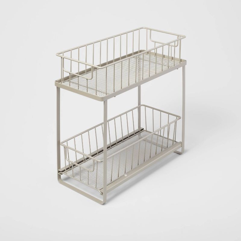 slide 1 of 4, Two Tiered Slide Out Organizer Brushed Nickel - Brightroom™, 1 ct