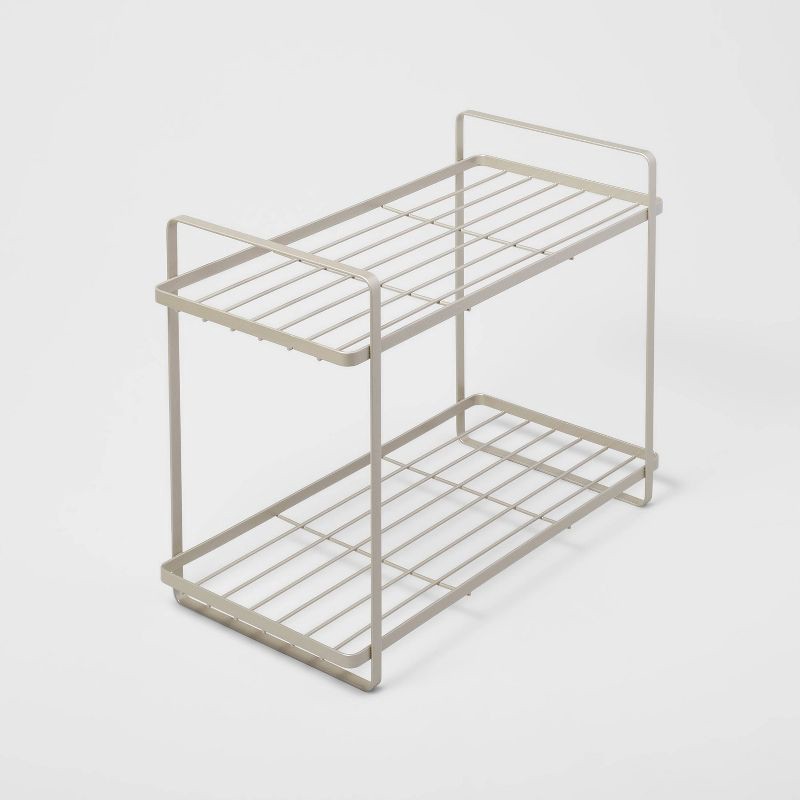 slide 1 of 3, Tiered Vanity Organizer Brushed Nickel - Brightroom™: Steel 2-Tier Storage Rack, Rust-Resistant, No Assembly Required, 1 ct