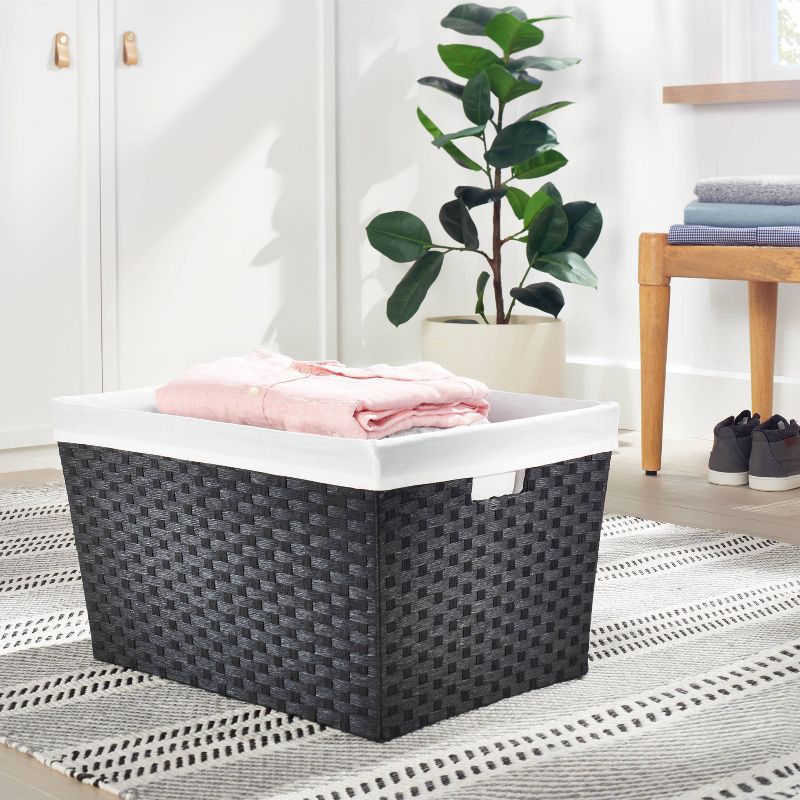 slide 3 of 3, 12" x 16" x 20" Lined Weave Laundry Basket Black - Brightroom, 1 ct