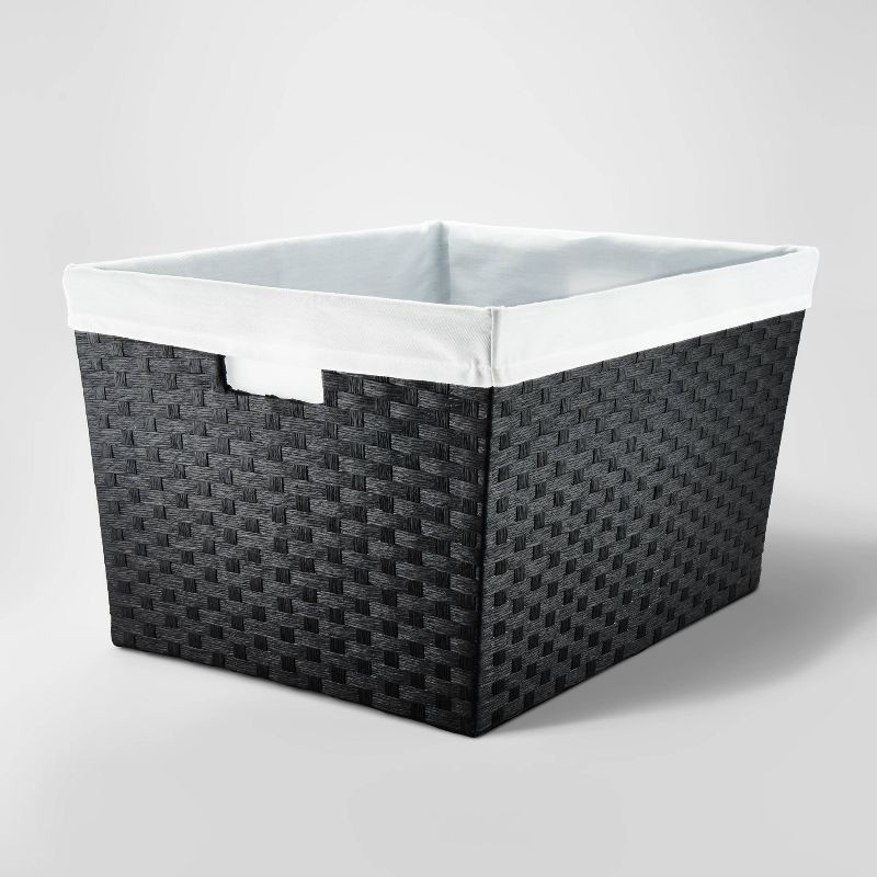 slide 1 of 3, 12" x 16" x 20" Lined Weave Laundry Basket Black - Brightroom, 1 ct