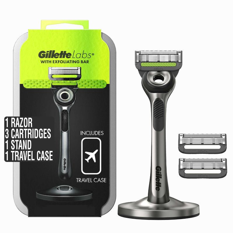slide 1 of 1, Gillette Labs Exfoliating Bar Razor + 3 Razor Blade Refills, Travel Case & Premium Magnetic Stand, 1 ct