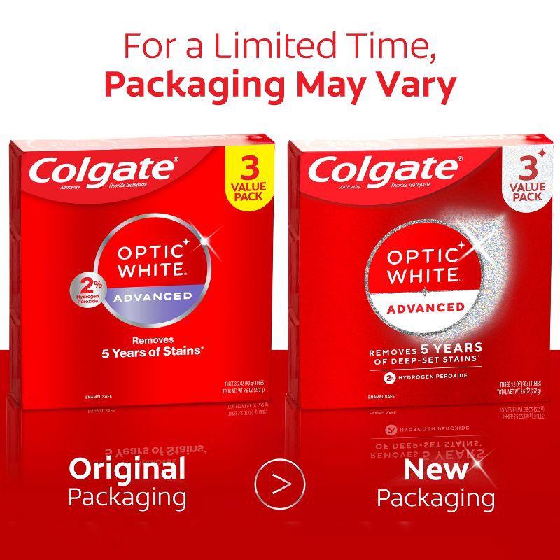 slide 2 of 17, Colgate Optic White Adv Whitening Toothpaste Icy Fresh - 3.2oz/3pk, 3 ct; 3.2 oz