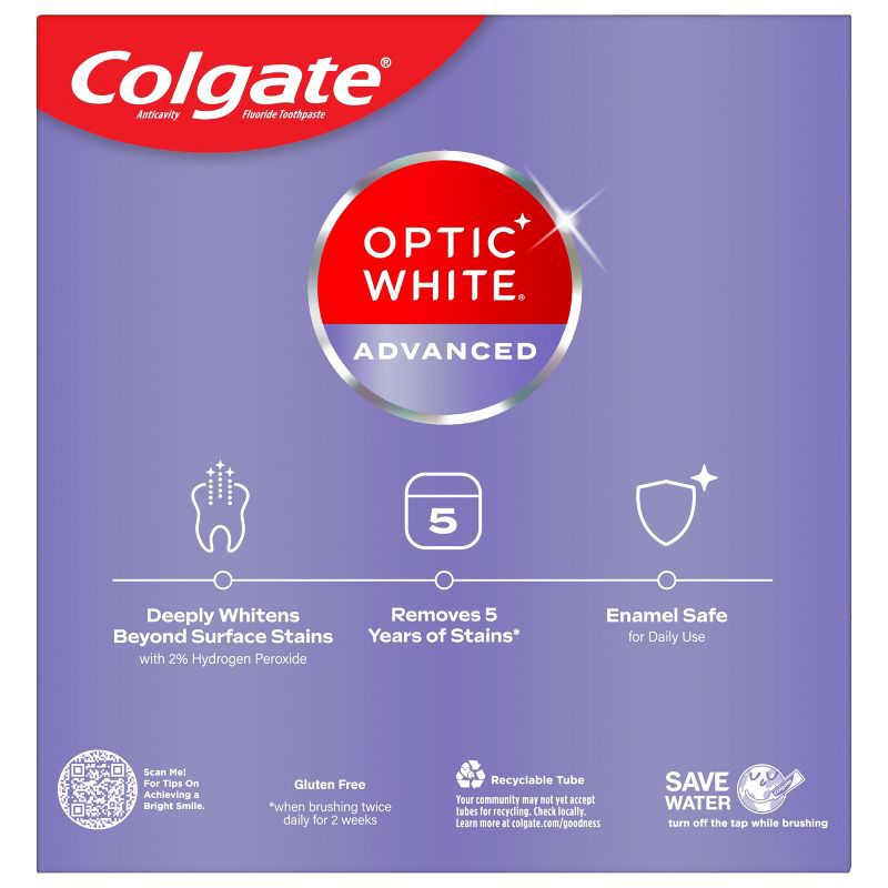slide 2 of 12, Colgate Optic White Adv Whitening Toothpaste Icy Fresh - 3.2oz/3pk, 3 ct; 3.2 oz