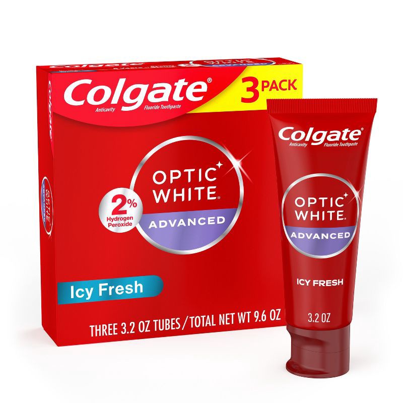 slide 1 of 8, Colgate Optic White Adv Whitening Toothpaste Icy Fresh - 3.2oz/3pk, 3 ct; 3.2 oz