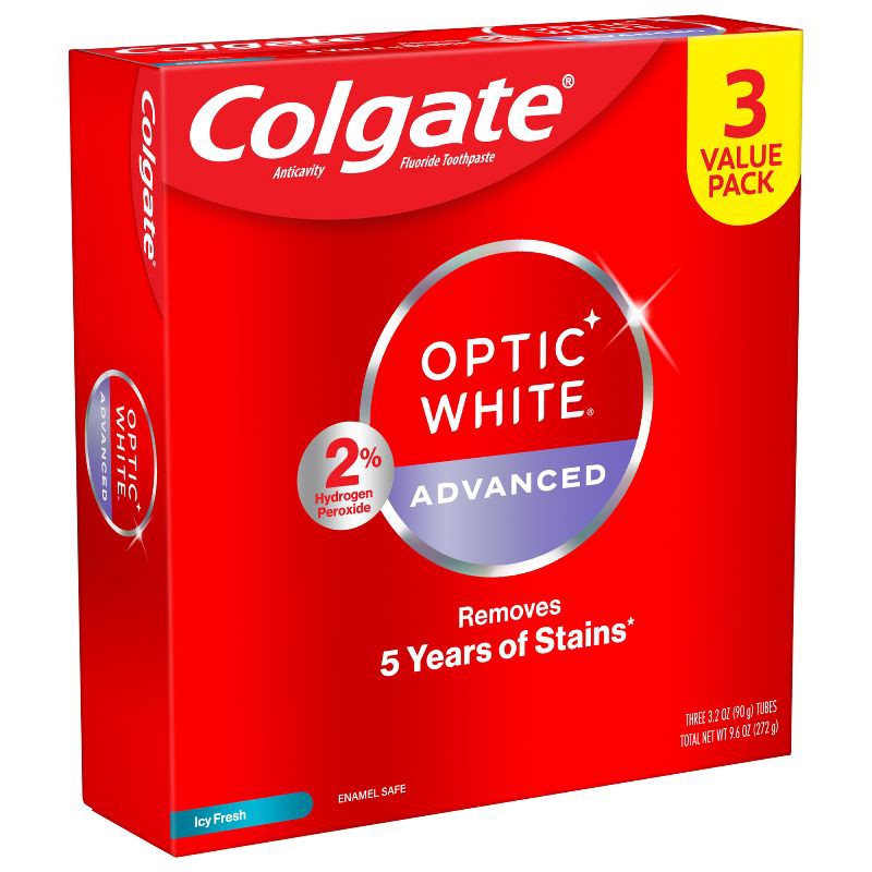 slide 11 of 12, Colgate Optic White Adv Whitening Toothpaste Icy Fresh - 3.2oz/3pk, 3 ct; 3.2 oz