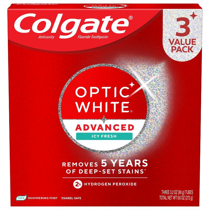 slide 13 of 17, Colgate Optic White Adv Whitening Toothpaste Icy Fresh - 3.2oz/3pk, 3 ct; 3.2 oz