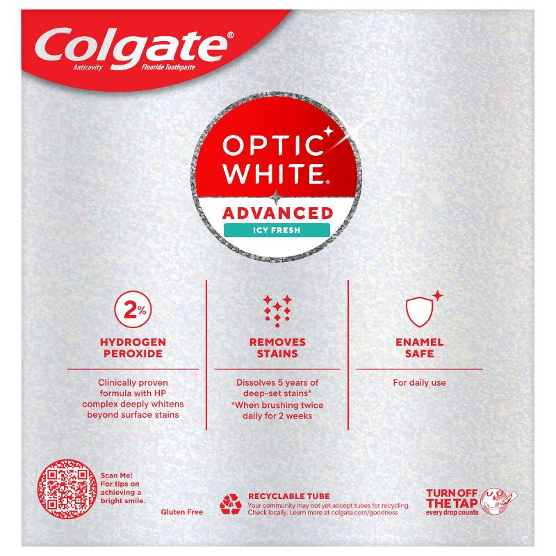 slide 14 of 17, Colgate Optic White Adv Whitening Toothpaste Icy Fresh - 3.2oz/3pk, 3 ct; 3.2 oz