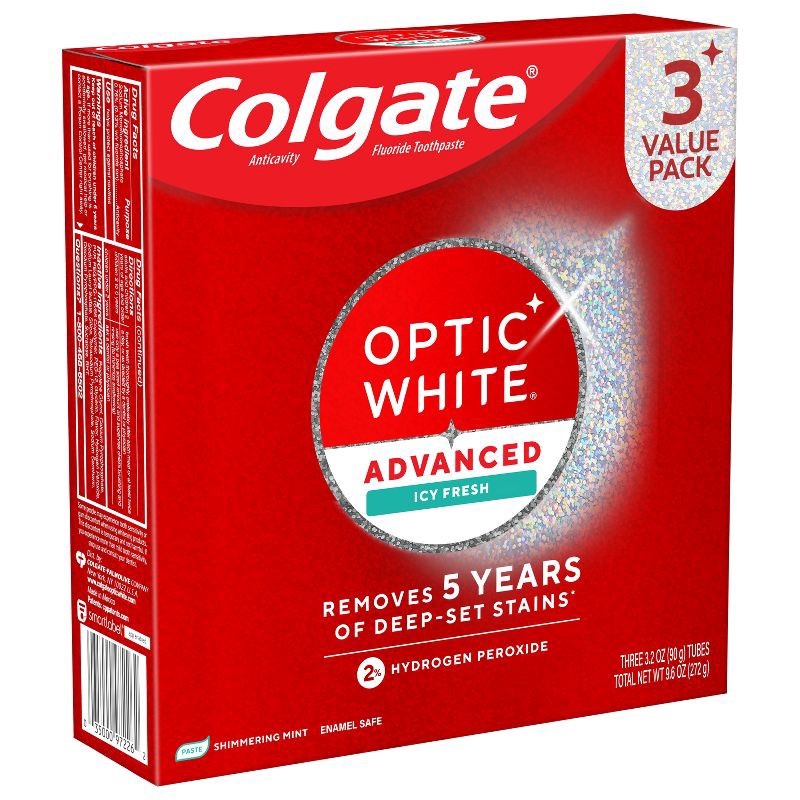 slide 15 of 17, Colgate Optic White Adv Whitening Toothpaste Icy Fresh - 3.2oz/3pk, 3 ct; 3.2 oz