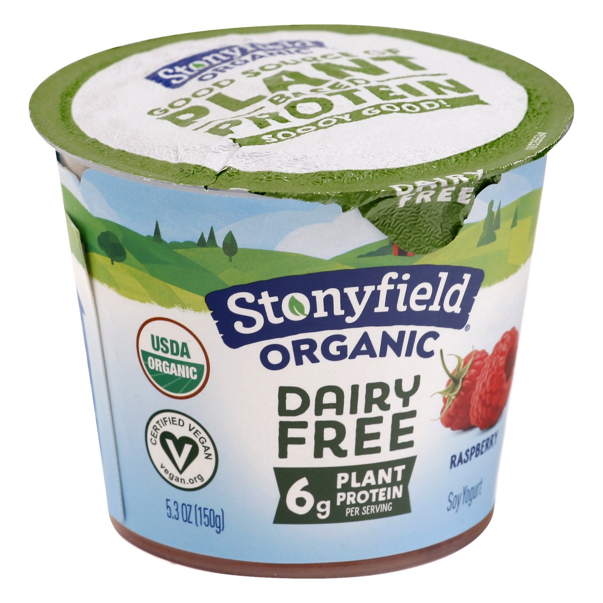 slide 3 of 10, Stonyfield Raspberry Bottom Soy Yogurt, 6 oz