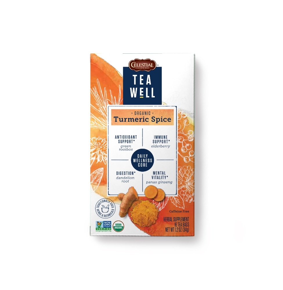 slide 1 of 1, Celestial Seasonings Tea Well Turmeric Spice Herbal Supplement, 16 ct