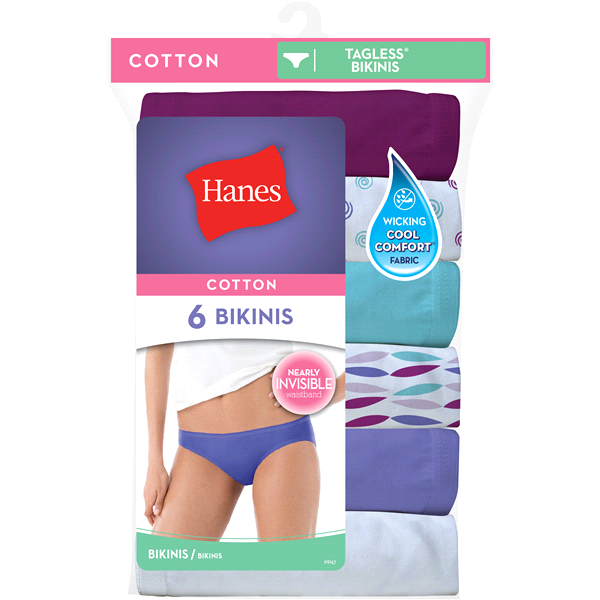 slide 1 of 1, Hanes Cool Comfort Women's Cotton Bikini Panties Assorted Colors Size 7, 6 ct
