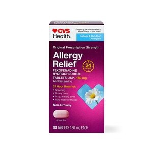 slide 1 of 1, Cvs Health 24Hr Non Drowsy Allergy Relief Fexofenadine Hcl Tablets, 90 Ct, 1 ct