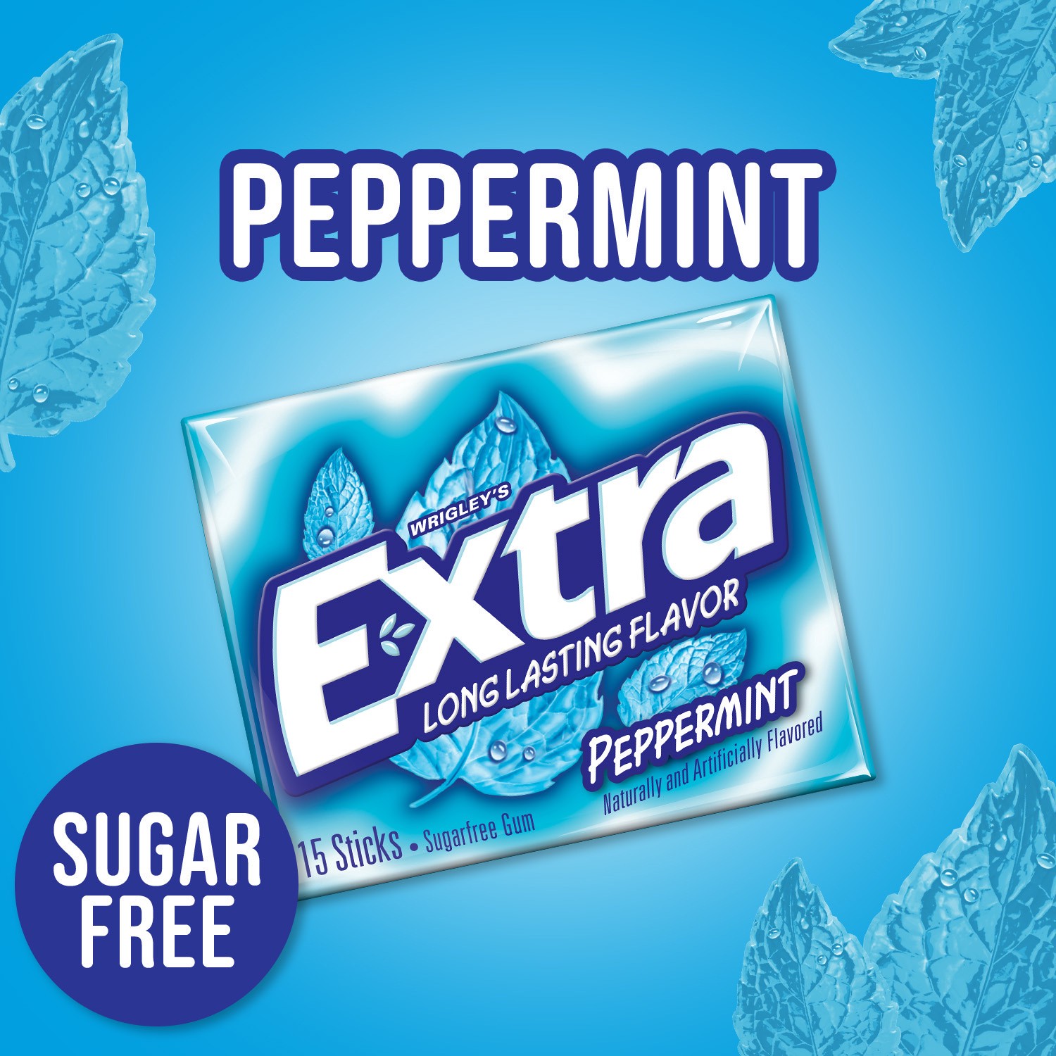 slide 2 of 8, Extra Peppermint Sugar Free Chewing Gum, 15 ct (3 Pack), 45 pc