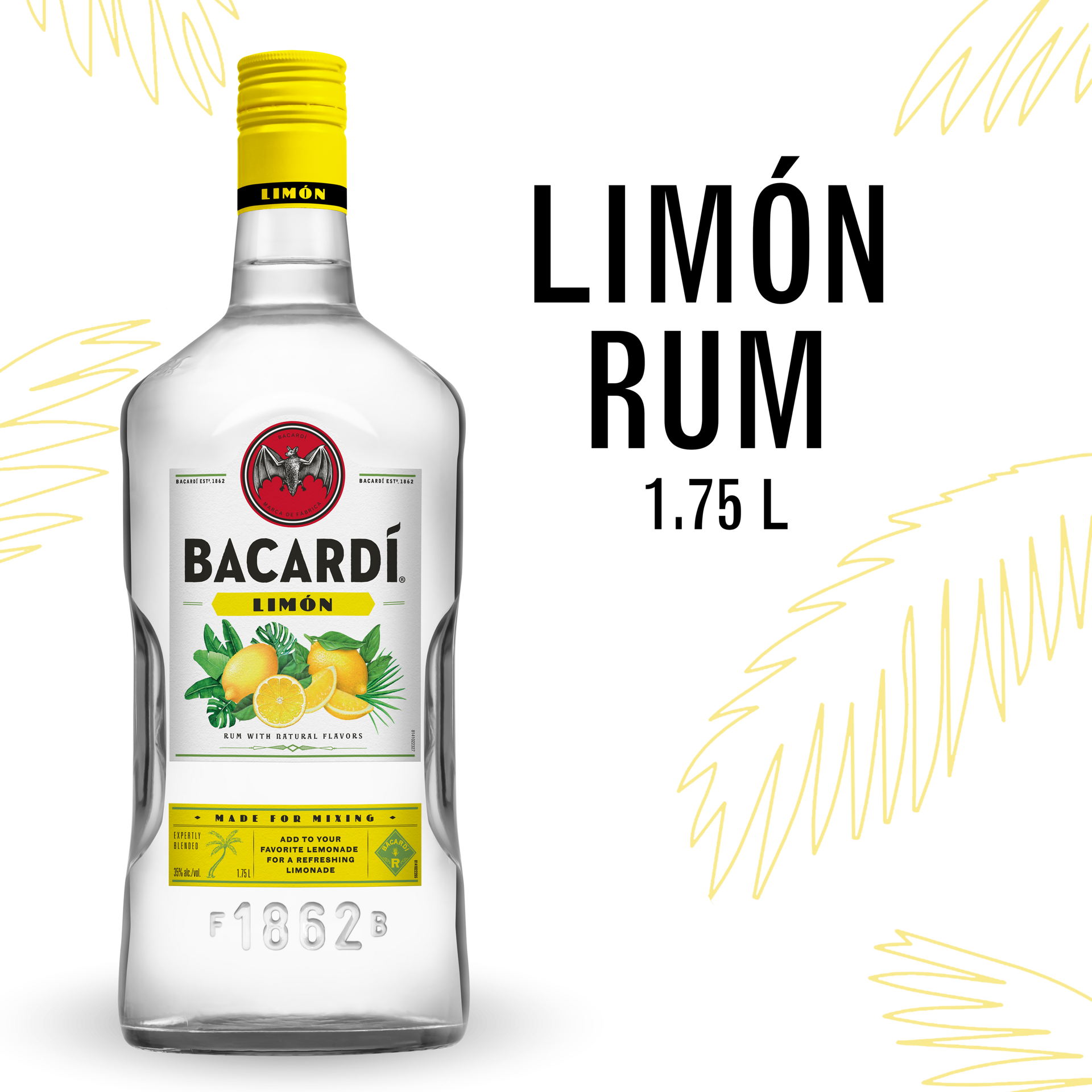 slide 2 of 5, Bacardí Bacardi Limon Rum, Gluten Free 35% 175Cl/1.75L, 1.75 liter