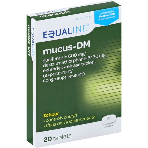 slide 1 of 1, Equaline Mucus-DM, 12 Hour, Extended-Release Tablets, 20 Each, 20 ct