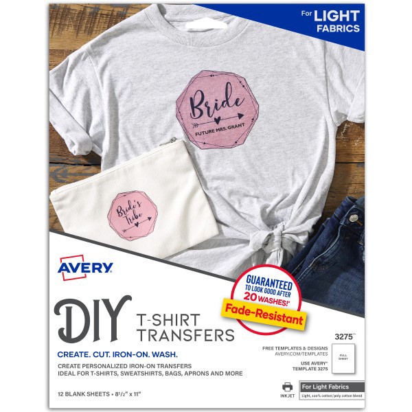 slide 1 of 6, Avery Inkjet Printer T-Shirt Transfer Paper, Letter Size, 12 ct