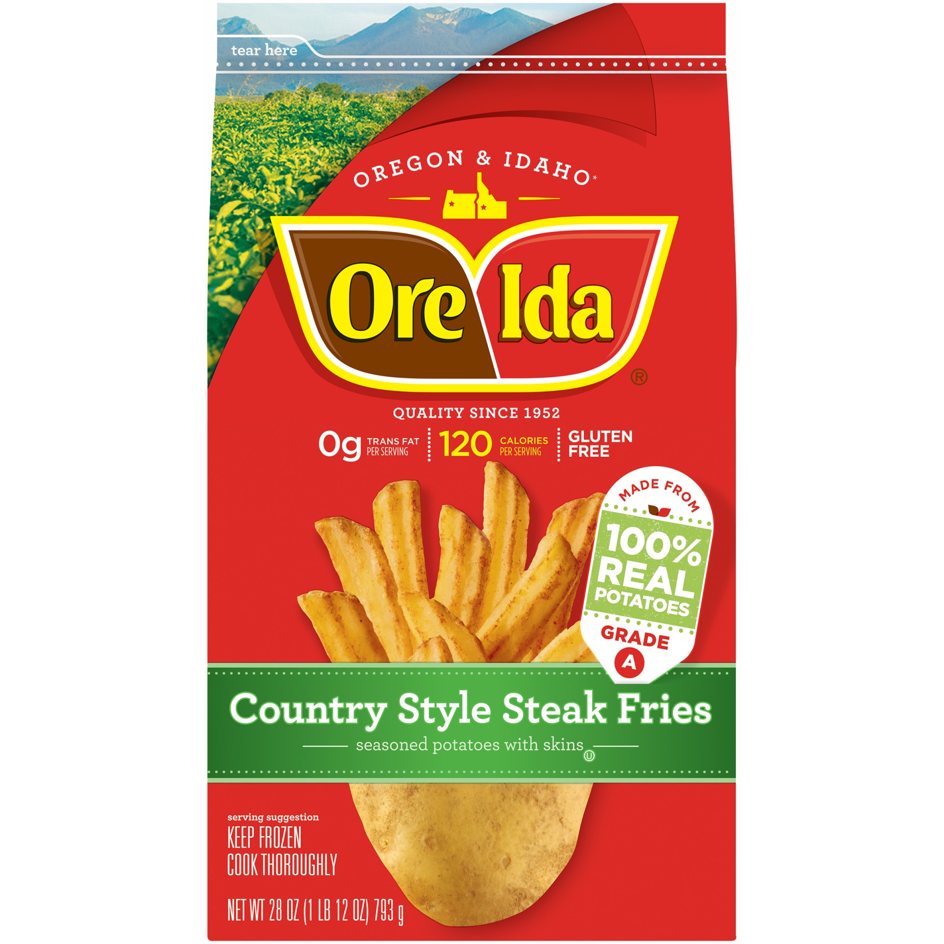 slide 1 of 2, Ore-Ida Country Style Seasoned Steak Fries, 28 oz