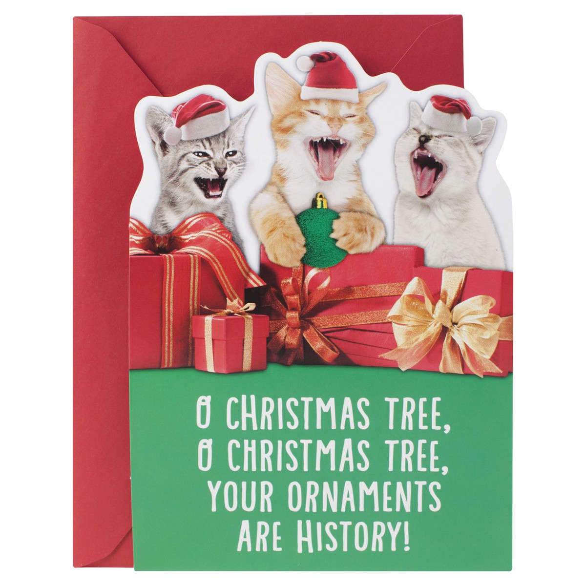 slide 1 of 3, Hallmark Christmas Card with Sound (Cats Laughing, "O Tannenbaum"), 1 ea
