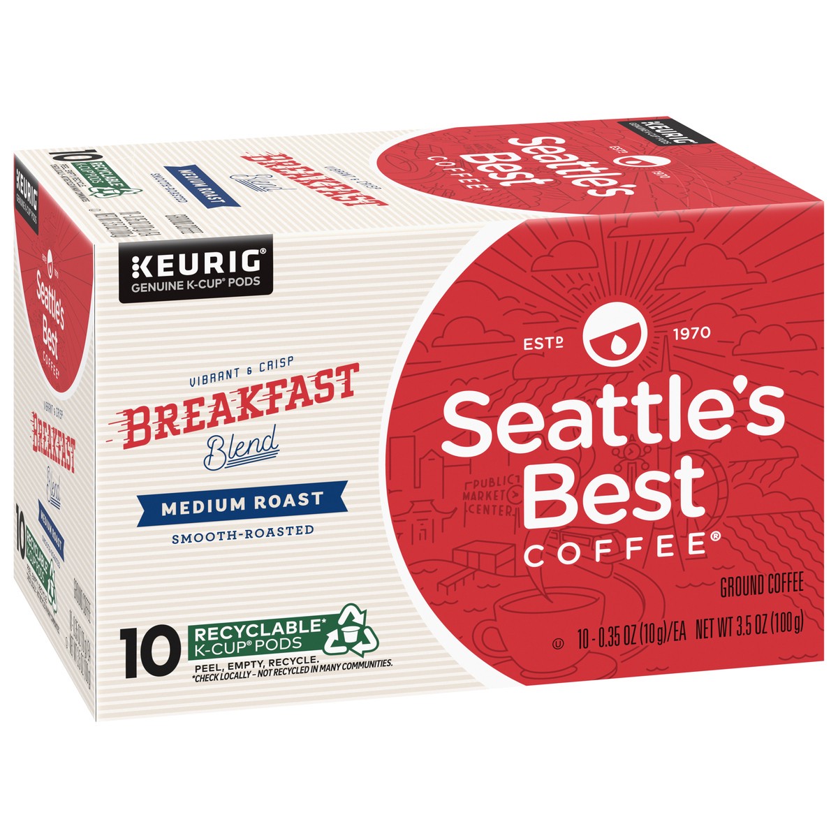 slide 2 of 9, Seattle's Best Coffee K-Cup Pods Ground Medium Roast Breakfast Blend Coffee 10 - 0.35 oz ea, 10 ct