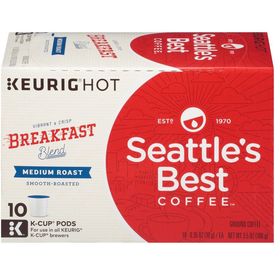 slide 1 of 9, Seattle's Best Coffee Breakfast Blend Medium Roast K-Cup Pods | 1 Box of 10 Pods, 3.5 oz