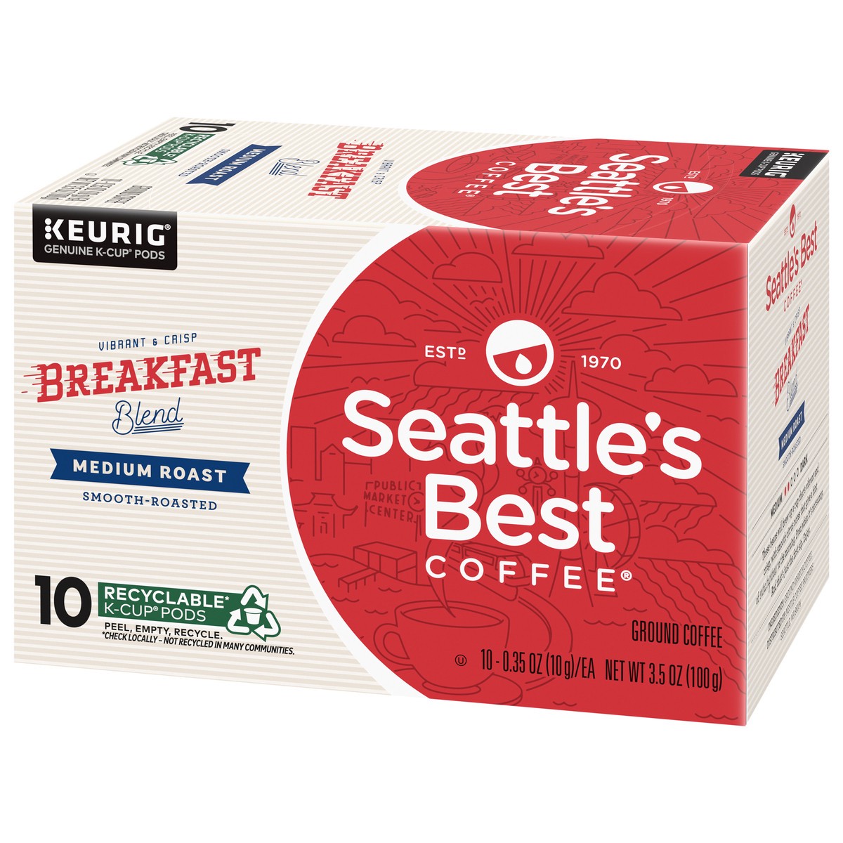 slide 3 of 9, Seattle's Best Coffee K-Cup Pods Ground Medium Roast Breakfast Blend Coffee 10 - 0.35 oz ea, 10 ct