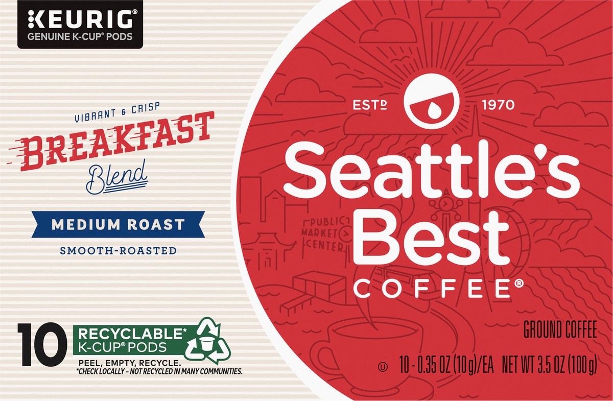 slide 6 of 9, Seattle's Best Coffee K-Cup Pods Ground Medium Roast Breakfast Blend Coffee 10 - 0.35 oz ea, 10 ct