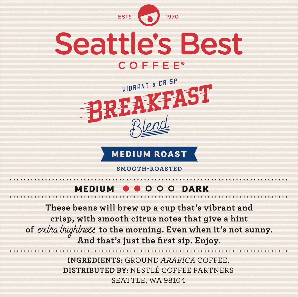 slide 8 of 9, Seattle's Best Coffee K-Cup Pods Ground Medium Roast Breakfast Blend Coffee 10 - 0.35 oz ea, 10 ct
