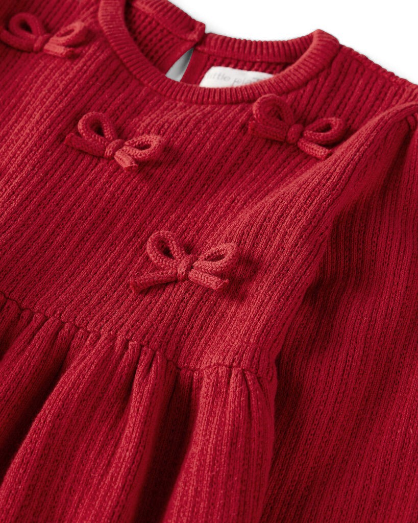 slide 3 of 4, Littleplanet Baby Girl Organic Cotton Sweater Knit Dress Deep Red 3M, 1 ct