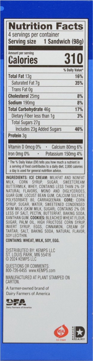 slide 6 of 13, Kemps Caramel Snickerdoodle Cookie Sandwiches 4 - 4.5 fl oz Sandwiches, 4 ct