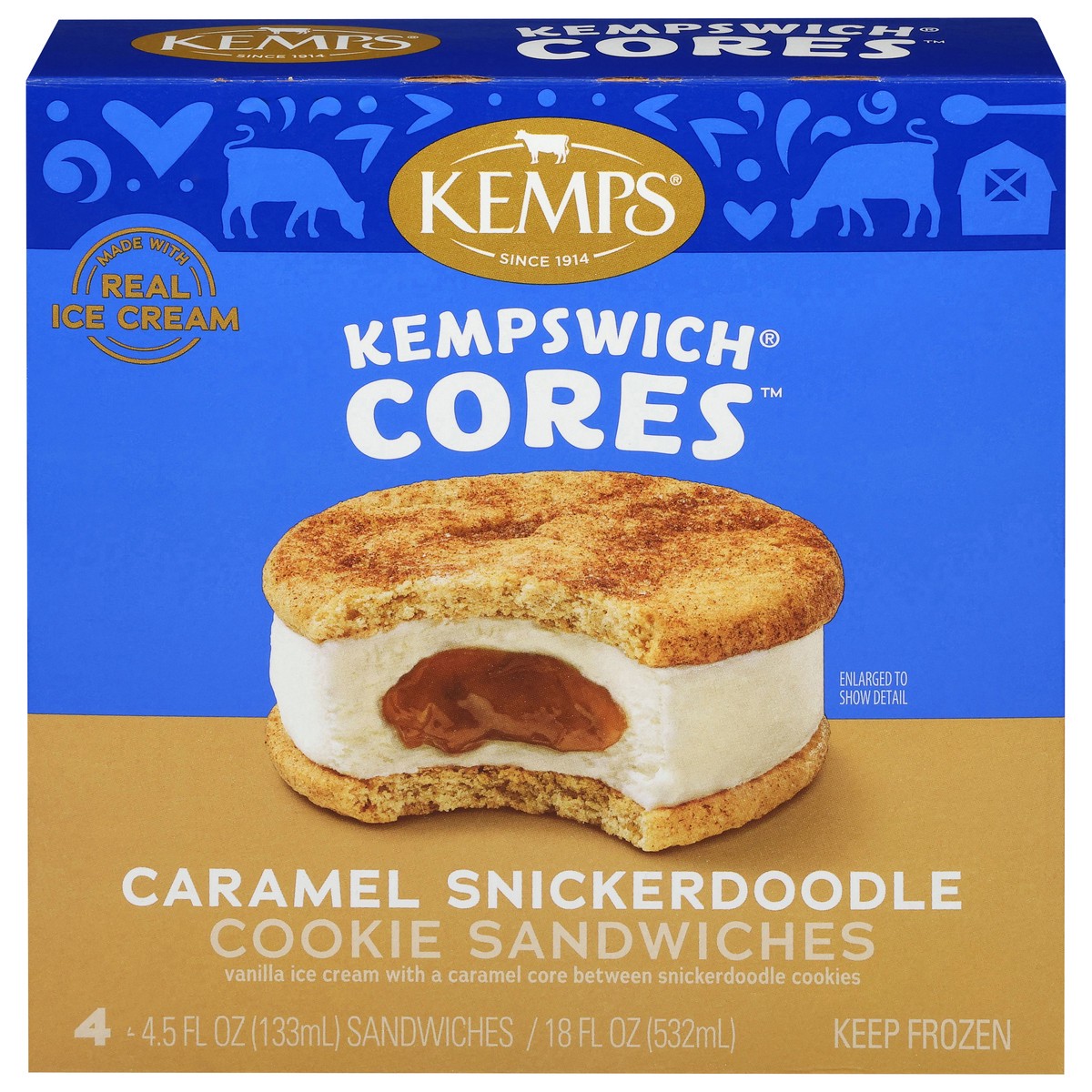 slide 1 of 13, Kemps Caramel Snickerdoodle Cookie Sandwiches 4 - 4.5 fl oz Sandwiches, 4 ct
