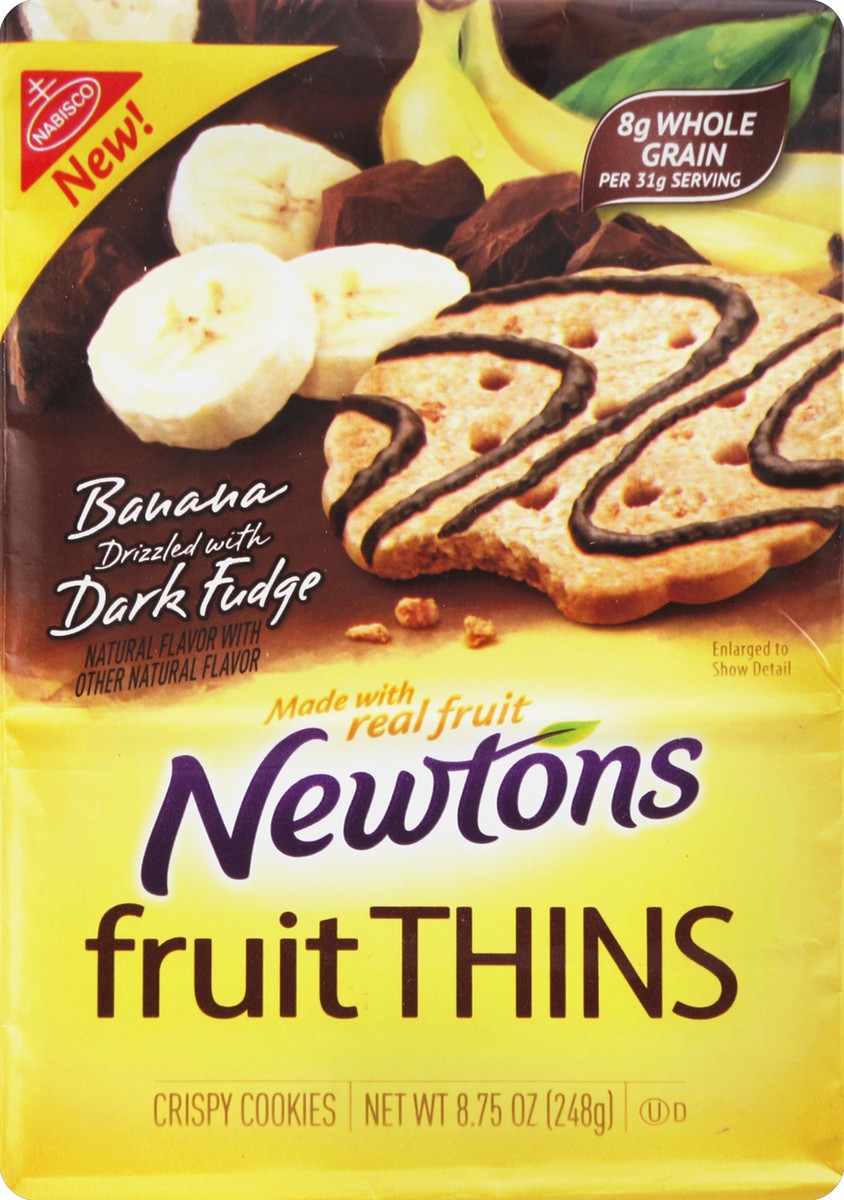 slide 5 of 6, Nabisco Newtons Fruit Thins Banana Crispy Cookies Drizzled With Dark Fudge, 8.75 oz bag