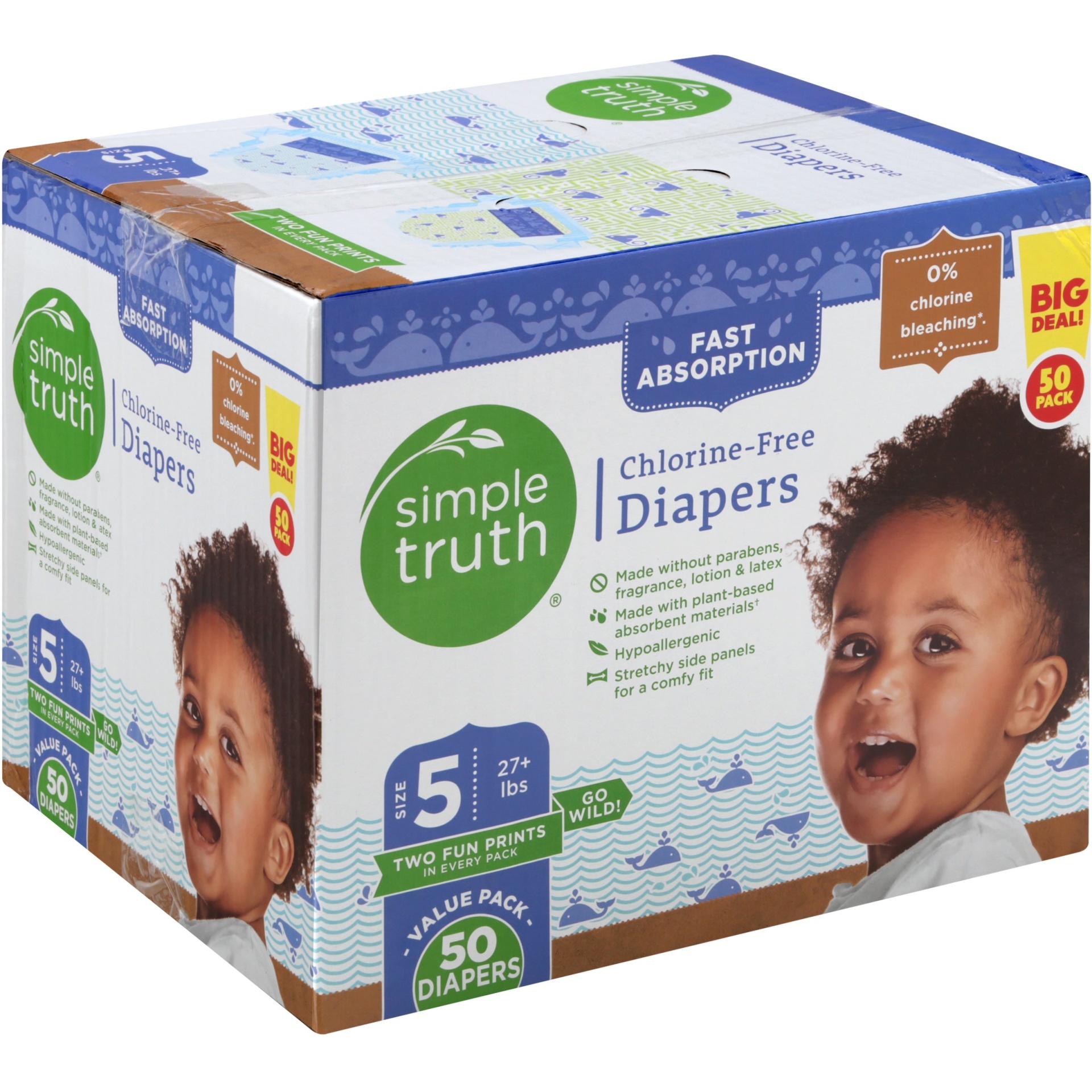 slide 1 of 1, Simple Truth Size 5 Printed Chlorine-Free Diapers, 50 ct