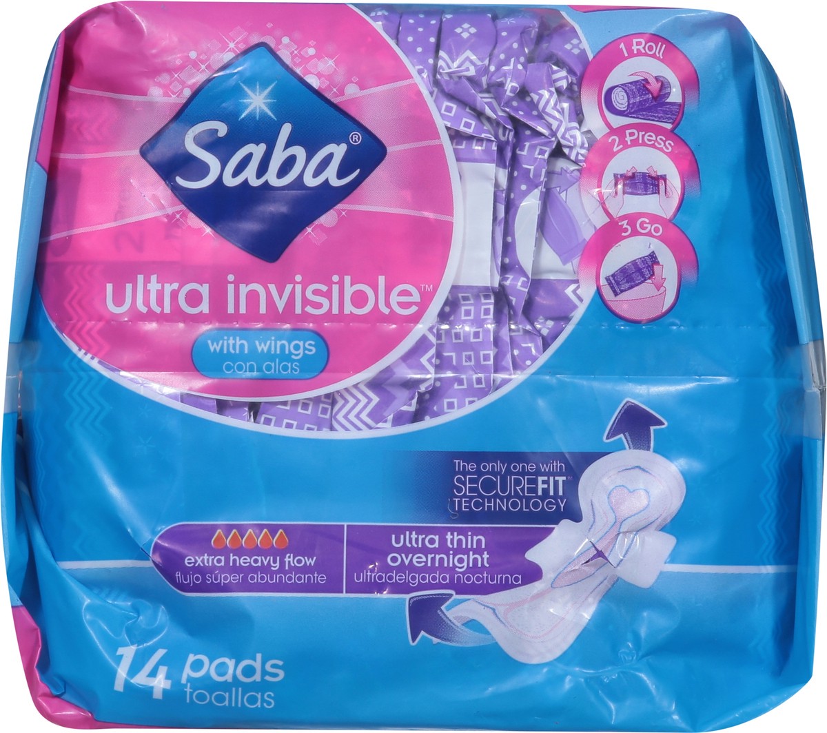 slide 5 of 14, Saba Extra Heavy Flow Ultra Thin Overnight Pads 14 ea, 14 ct