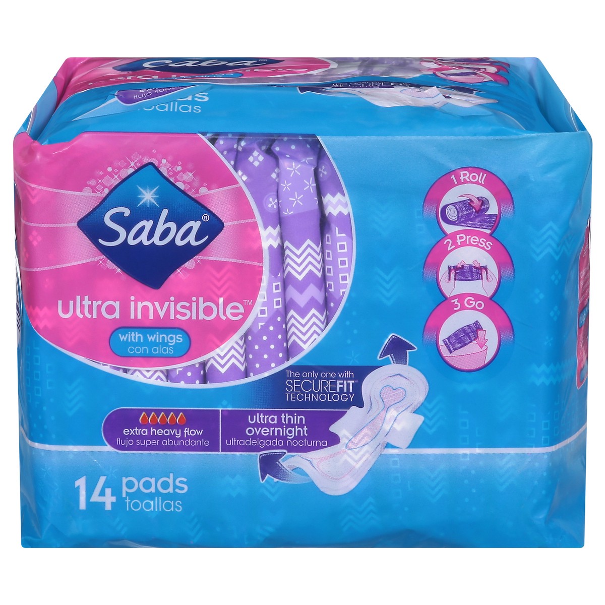 slide 10 of 14, Saba Extra Heavy Flow Ultra Thin Overnight Pads 14 ea, 14 ct