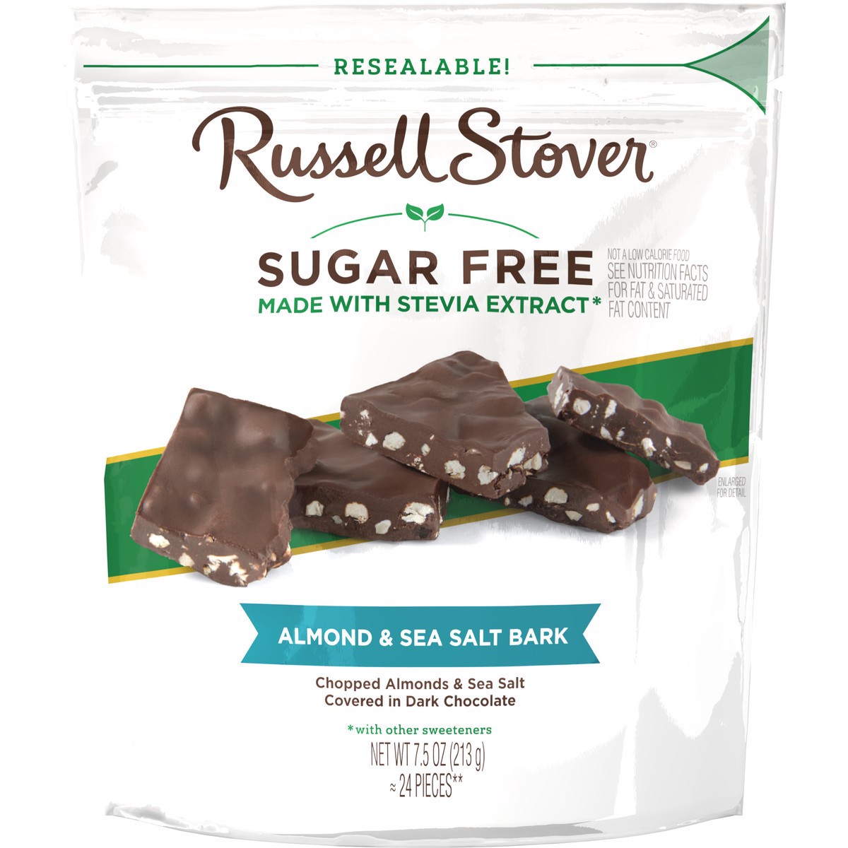slide 12 of 13, RUSSELL STOVER Sugar Free Dark Chocolate Almond & Sea Salt Bark, 7.5 oz bag, 7.5 oz